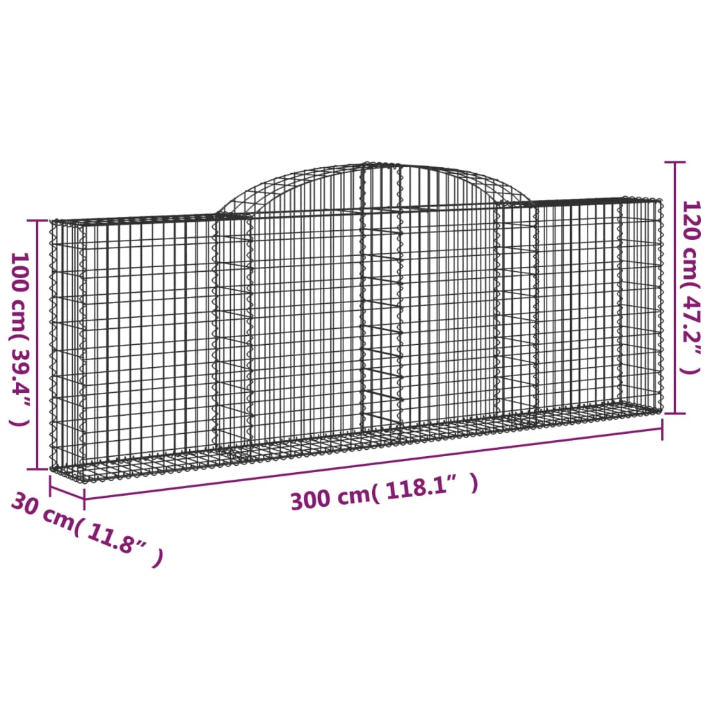 Arched Gabion Baskets 17 pcs 300x30x100/120 cm Galvanised Iron