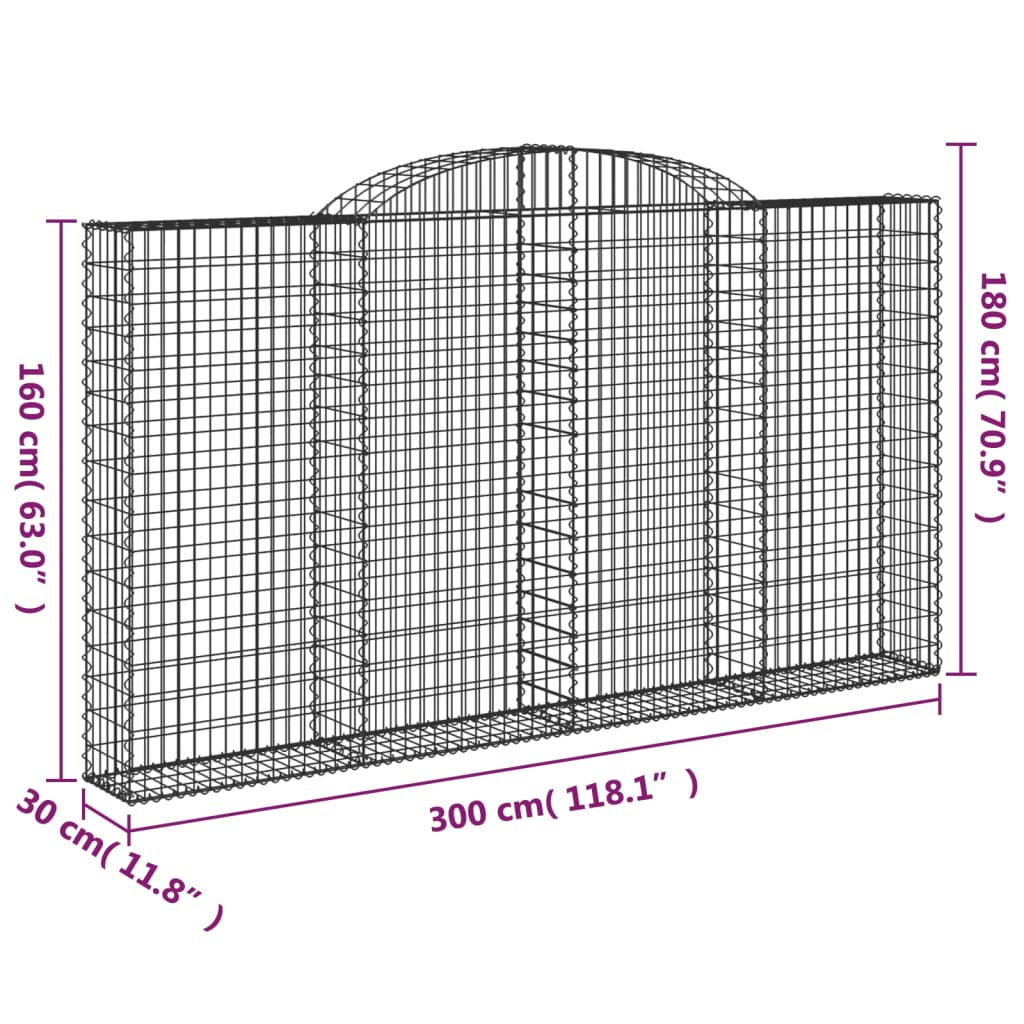Arched Gabion Baskets 5 pcs 300x30x160/180 cm Galvanised Iron