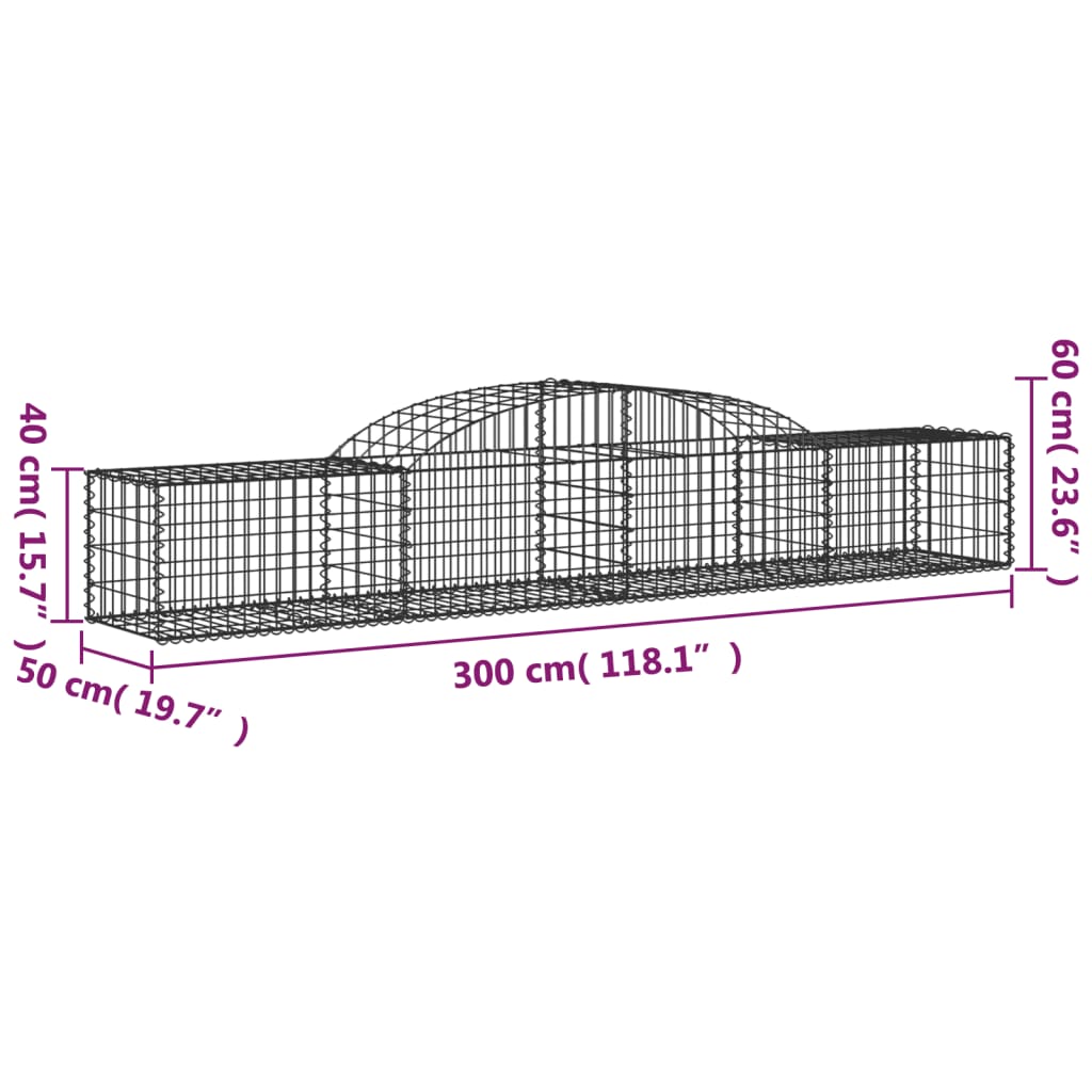 Arched Gabion Baskets 10 pcs 300x50x40/60 cm Galvanised Iron