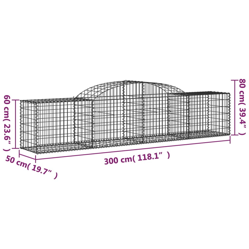 Arched Gabion Baskets 5 pcs 300x50x60/80 cm Galvanised Iron