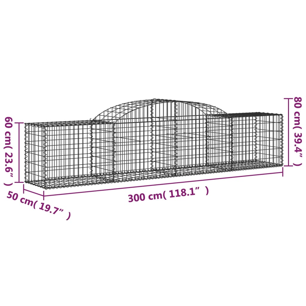 Arched Gabion Baskets 13 pcs 300x50x60/80 cm Galvanised Iron