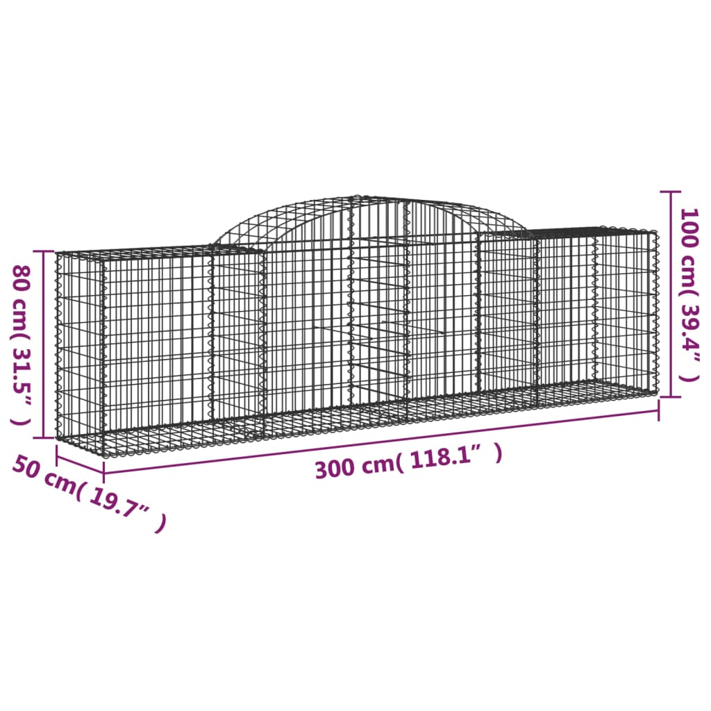 Arched Gabion Baskets 13 pcs 300x50x80/100 cm Galvanised Iron