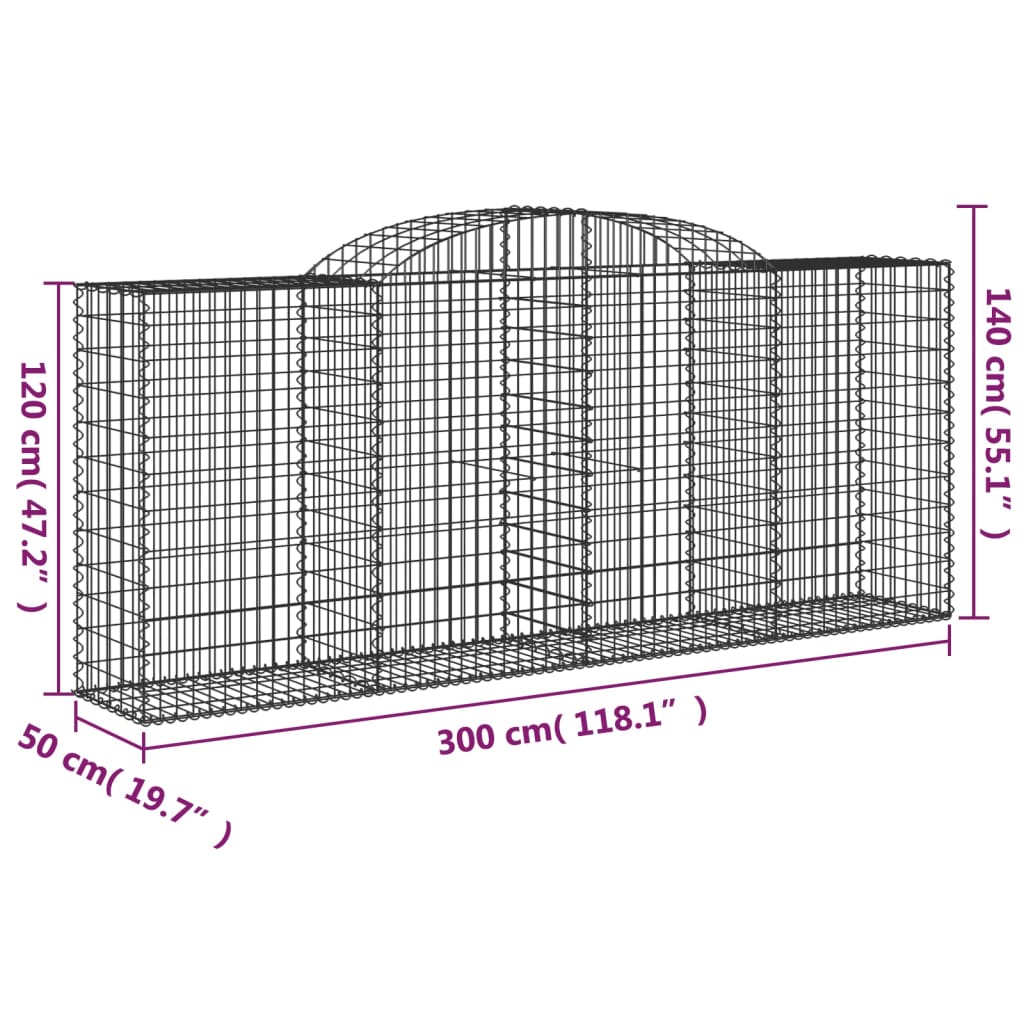 Arched Gabion Baskets 30 pcs 300x50x120/140 cm Galvanised Iron