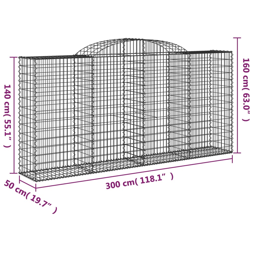 Arched Gabion Baskets 5 pcs 300x50x140/160 cm Galvanised Iron