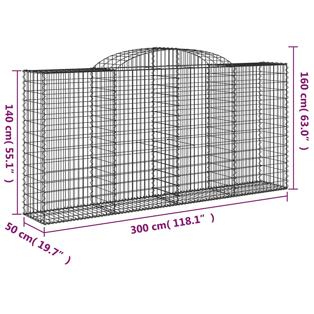 Arched Gabion Baskets 13 pcs 300x50x140/160 cm Galvanised Iron