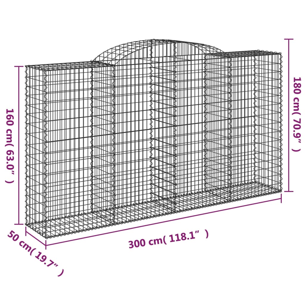 Arched Gabion Baskets 8 pcs 300x50x160/180 cm Galvanised Iron