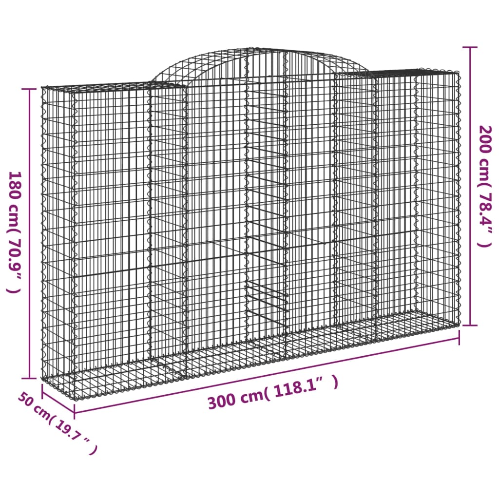 Arched Gabion Baskets 2 pcs 300x50x180/200 cm Galvanised Iron