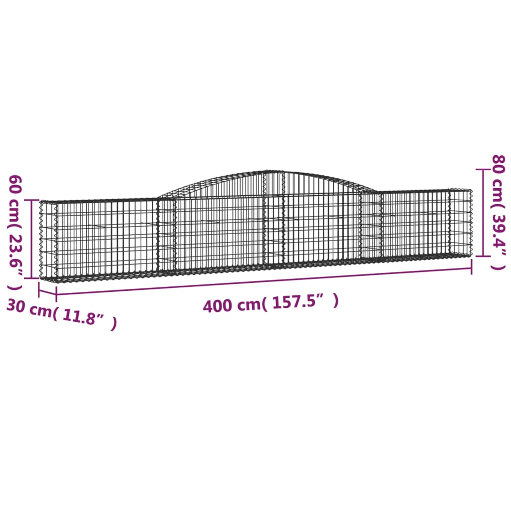 Arched Gabion Baskets 7 pcs 400x30x60/80 cm Galvanised Iron