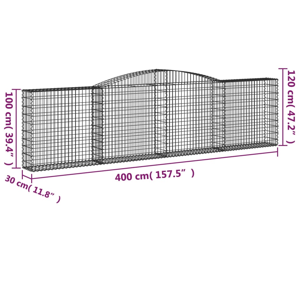 Arched Gabion Baskets 10 pcs 400x30x100/120 cm Galvanised Iron