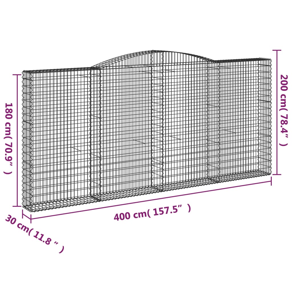 Arched Gabion Baskets 10 pcs 400x30x180/200 cm Galvanised Iron