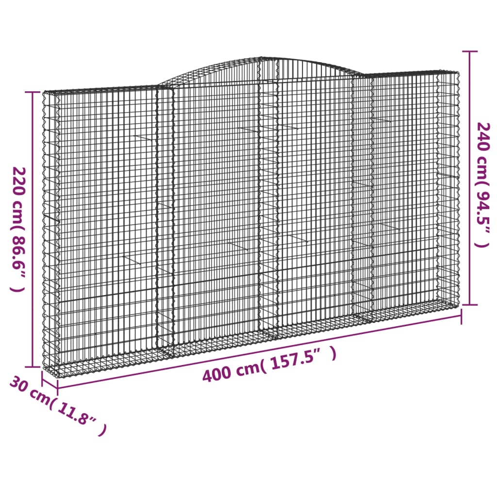 Arched Gabion Baskets 2 pcs 400x30x220/240 cm Galvanised Iron