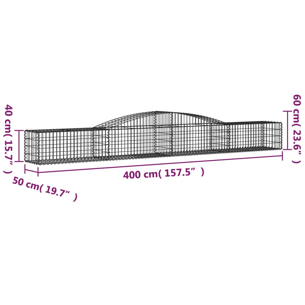 Arched Gabion Baskets 9 pcs 400x50x40/60 cm Galvanised Iron