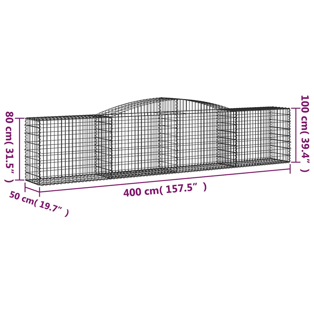Arched Gabion Baskets 15 pcs 400x50x80/100 cm Galvanised Iron