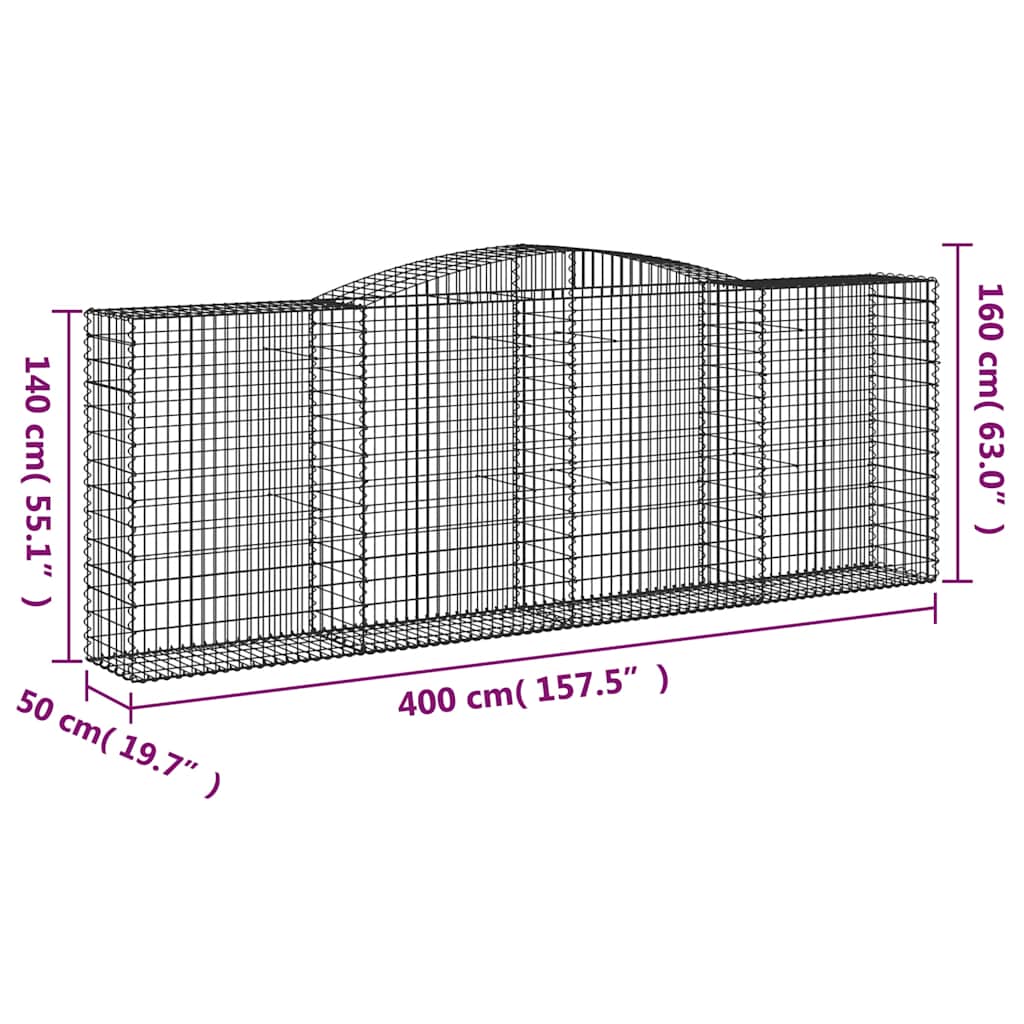 Arched Gabion Baskets 5 pcs 400x50x140/160 cm Galvanised Iron