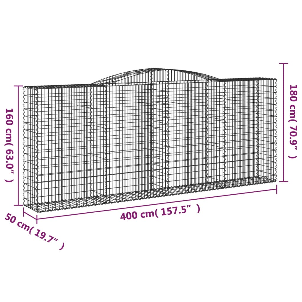 Arched Gabion Baskets 15 pcs 400x50x160/180 cm Galvanised Iron