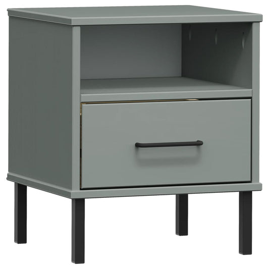 Bedside Cabinet with Metal Legs Grey Solid Wood Pine "OSLO Bedside Cabinet with Metal Legs Grey Solid Wood Pine "OSLO
