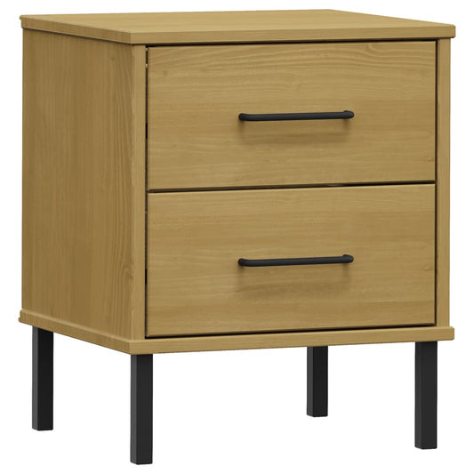 Bedside Cabinet with Metal Legs Brown Solid Wood Pine OSLO Bedside Cabinet with Metal Legs Brown Solid Wood Pine OSLO