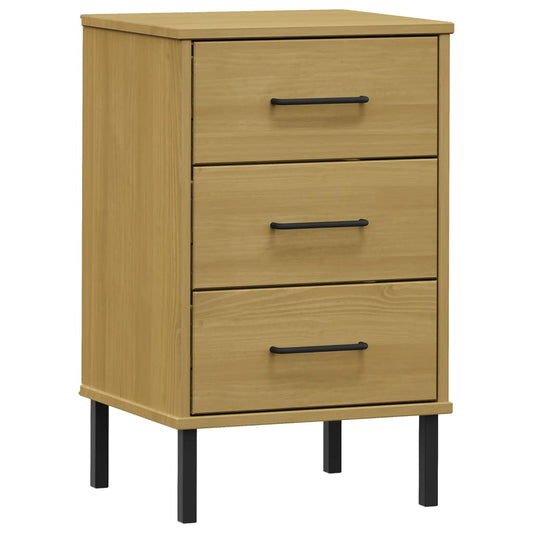 Bedside Cabinet with Metal Legs Brown Solid Wood Pine OSLO Bedside Cabinet with Metal Legs Brown Solid Wood Pine OSLO