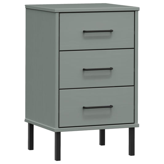 Bedside Cabinet with Metal Legs Grey Solid Wood Pine OSLO Bedside Cabinet with Metal Legs Grey Solid Wood Pine OSLO