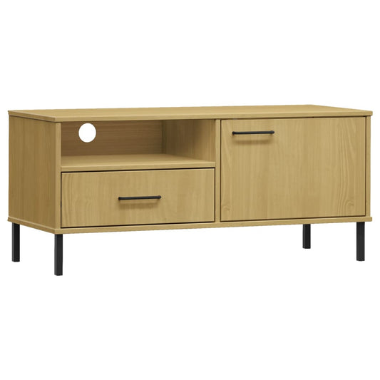 TV Cabinet with Metal Legs Brown Solid Wood Pine "OSLO TV Cabinet with Metal Legs Brown Solid Wood Pine "OSLO
