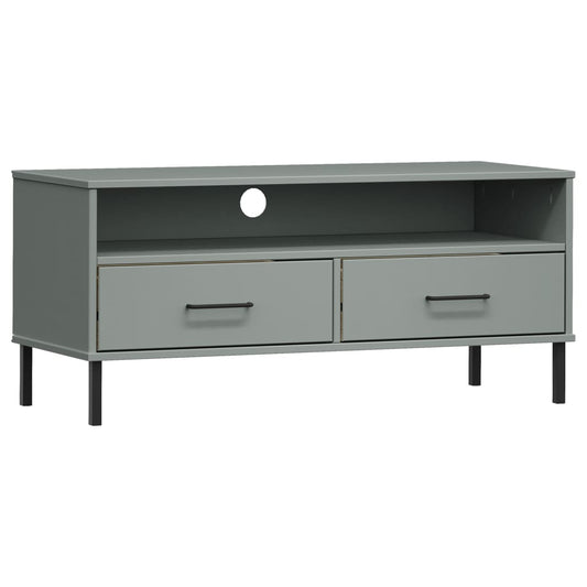 TV Cabinet with Metal Legs Grey Solid Wood Pine OSLO TV Cabinet with Metal Legs Grey Solid Wood Pine OSLO