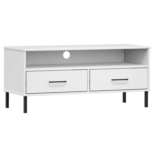TV Cabinet with Metal Legs White Solid Wood Pine OSLO TV Cabinet with Metal Legs White Solid Wood Pine OSLO