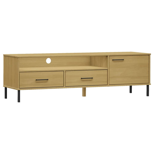 TV Cabinet with Metal Legs Brown Solid Wood Pine "OSLO TV Cabinet with Metal Legs Brown Solid Wood Pine "OSLO