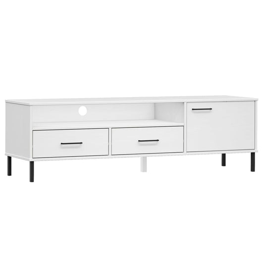 TV Cabinet with Metal Legs White Solid Wood Pine "OSLO TV Cabinet with Metal Legs White Solid Wood Pine "OSLO