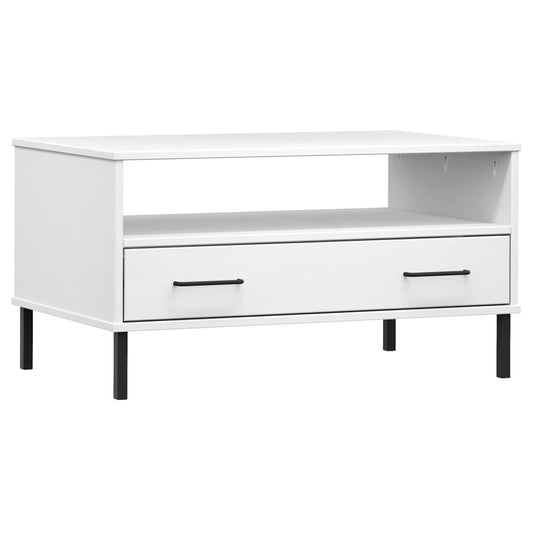 Coffee Table with Metal Legs White 85x50x45cm Solid Wood OSLO Coffee Table with Metal Legs White 85x50x45cm Solid Wood OSLO