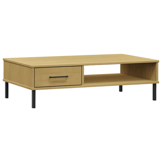 Coffee Table with Metal Legs Brown Solid Wood Pine OSLO Coffee Table with Metal Legs Brown Solid Wood Pine OSLO
