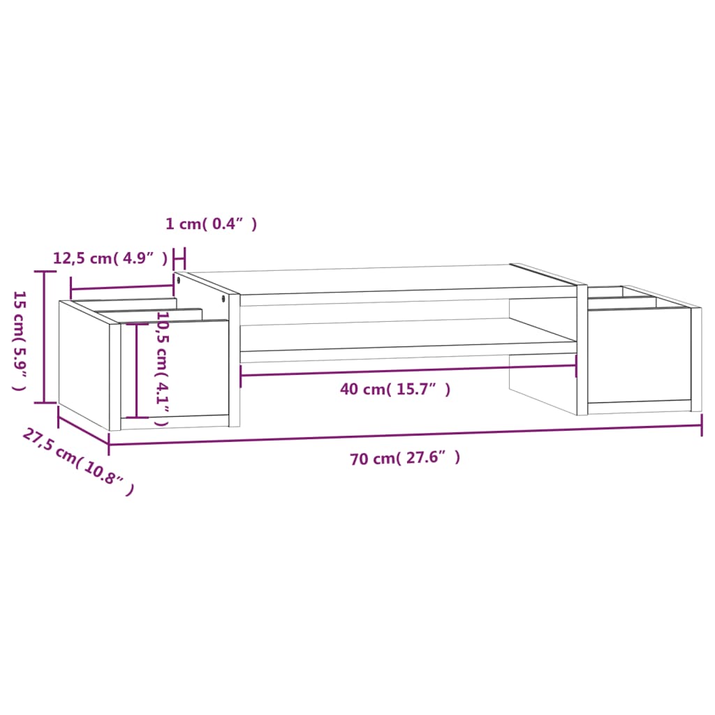 Monitor Stand Grey 70x27.5x15 cm Solid Wood Pine