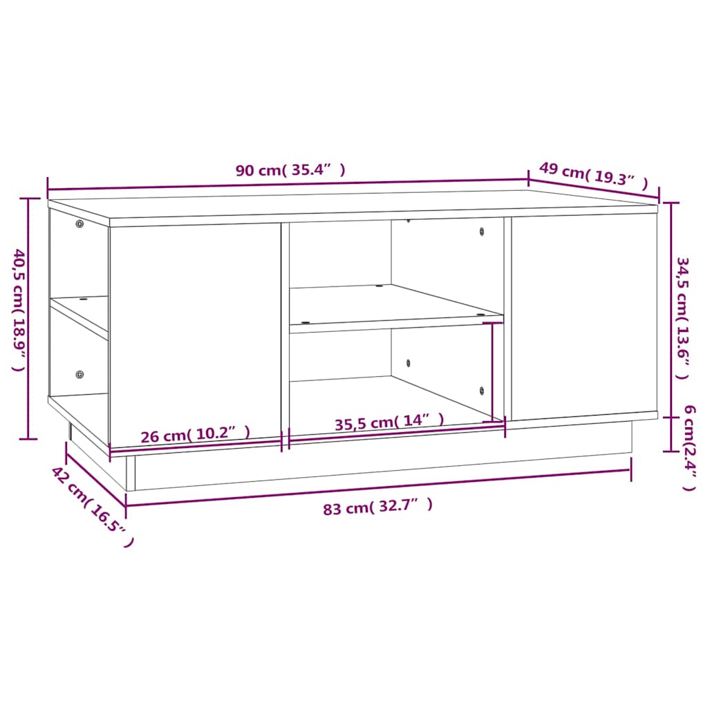 Coffee Table Grey 90x49x40,5 cm Solid Wood Pine