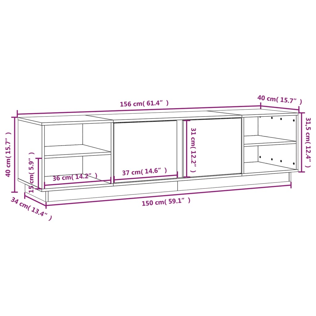 TV Cabinet White 156x40x40 cm Solid Wood Pine