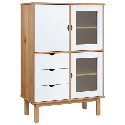 Highboard "OTTA" Brown and White 85x43x125 cm Solid Wood Pine Highboard "OTTA" Brown and White 85x43x125 cm Solid Wood Pine