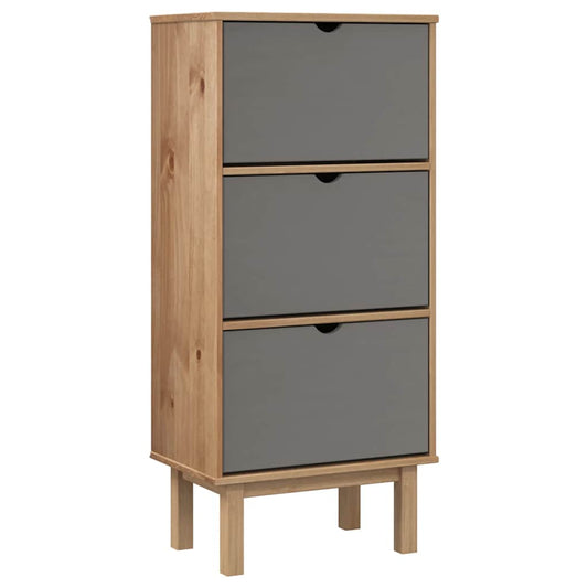 Shoe Cabinet "OTTA" with 3 Drawers Brown&Grey Solid Wood Pine Shoe Cabinet "OTTA" with 3 Drawers Brown&Grey Solid Wood Pine