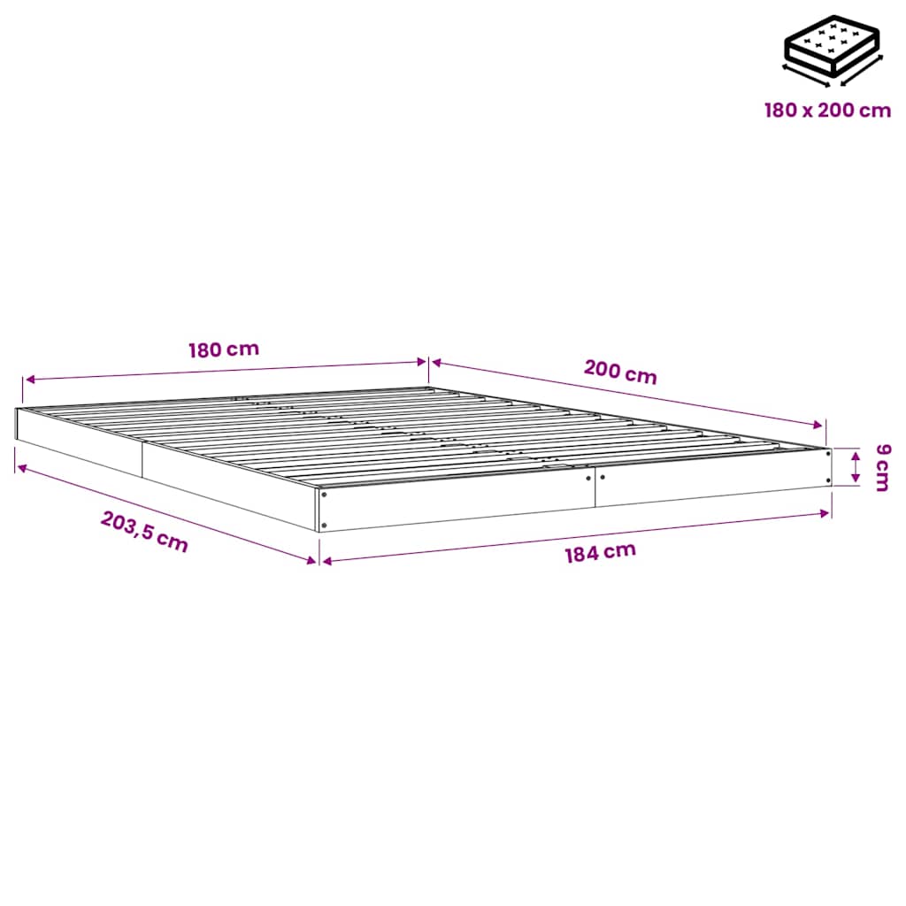 Bed Frame without Mattress 180x200 cm Solid Wood Pine