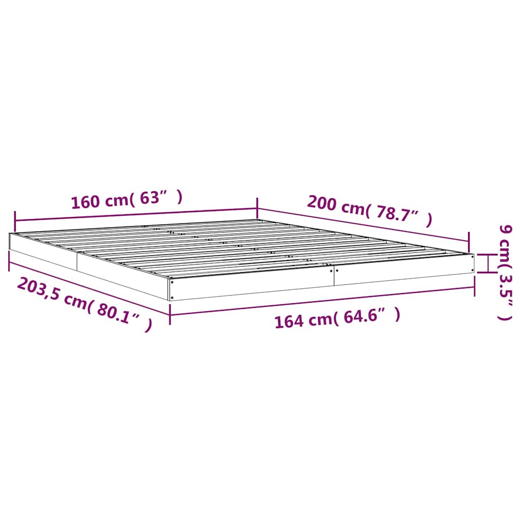 Bed Frame without Mattress 160x200 cm Solid Wood Pine