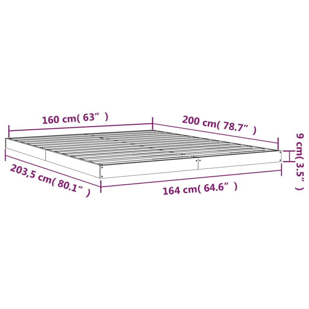 Bed Frame | White | Solid Pine Wood, Plywood Slats | Double