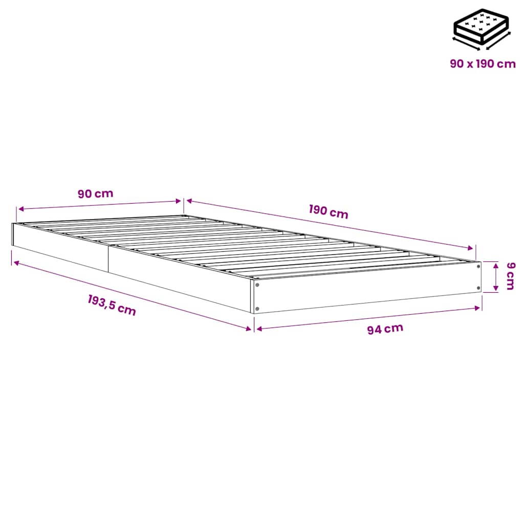 Bed Frame without Mattress White 90x190 cm Single