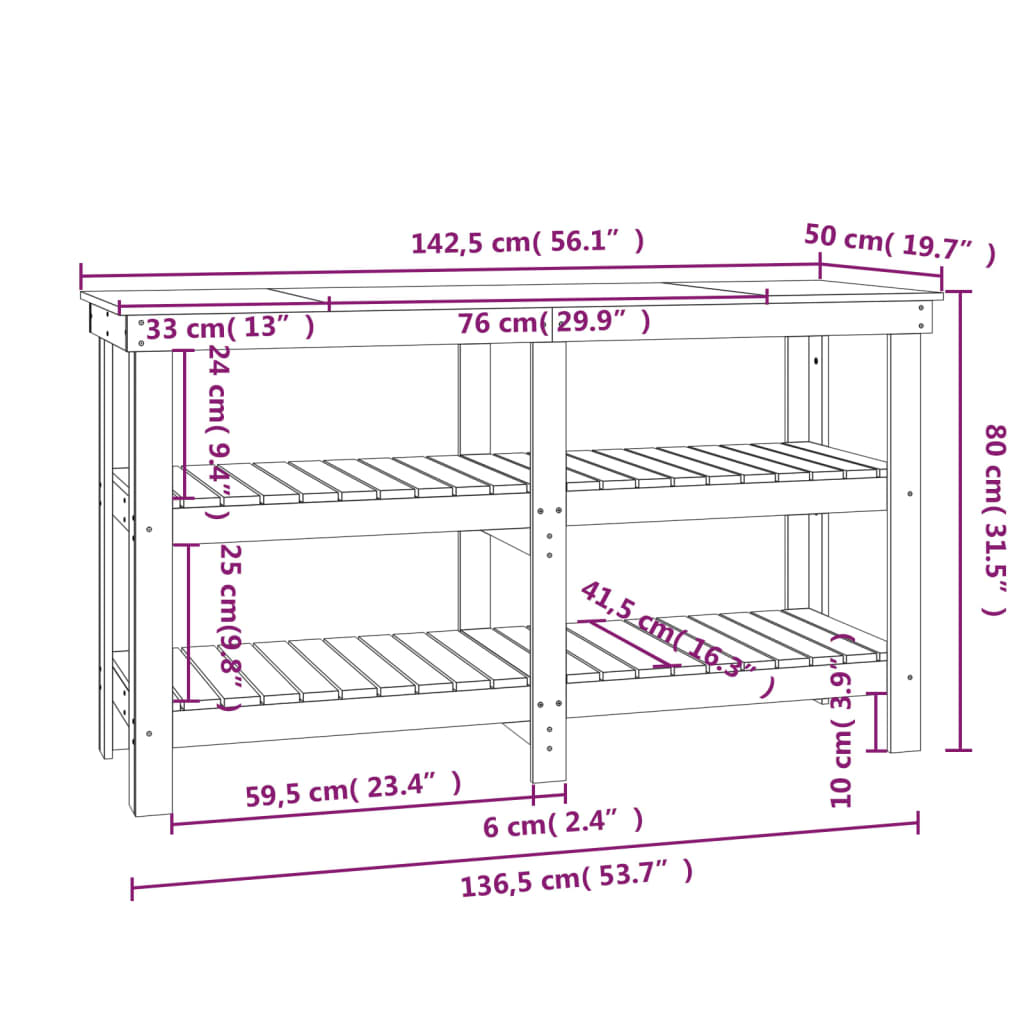 Work Bench 142,5x50x80 cm Solid Wood Pine
