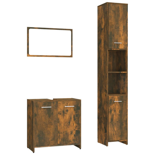 3 Piece Bathroom Furniture Set Smoked Oak Engineered Wood 3 Piece Bathroom Furniture Set Smoked Oak Engineered Wood