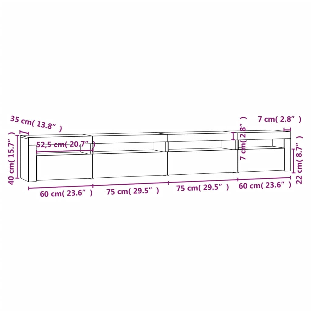 TV Cabinet with LED Lights Smoked Oak 270x35x40 cm