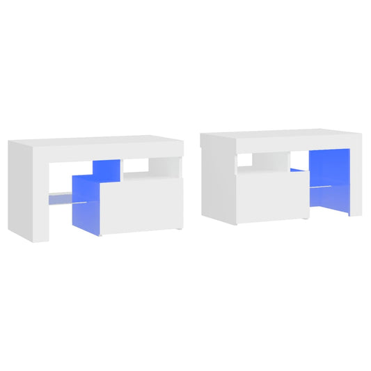 Bedside Cabinets 2 pcs with LED Lights White 70x36.5x40 cm Bedside Cabinets 2 pcs with LED Lights White 70x36.5x40 cm