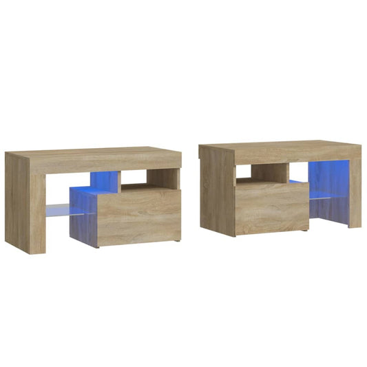 Bedside Cabinets 2 pcs with LED Lights Sonoma Oak 70x36.5x40 cm Bedside Cabinets 2 pcs with LED Lights Sonoma Oak 70x36.5x40 cm