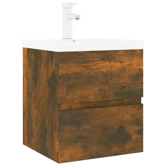 Sink Cabinet with Built-in Basin Smoked Oak Engineered Wood Sink Cabinet with Built-in Basin Smoked Oak Engineered Wood