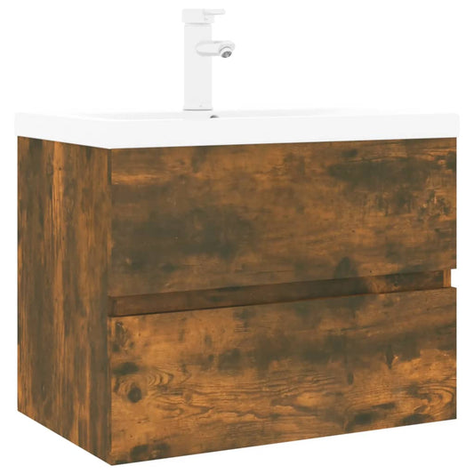 Sink Cabinet with Built-in Basin Smoked Oak Engineered Wood Sink Cabinet with Built-in Basin Smoked Oak Engineered Wood