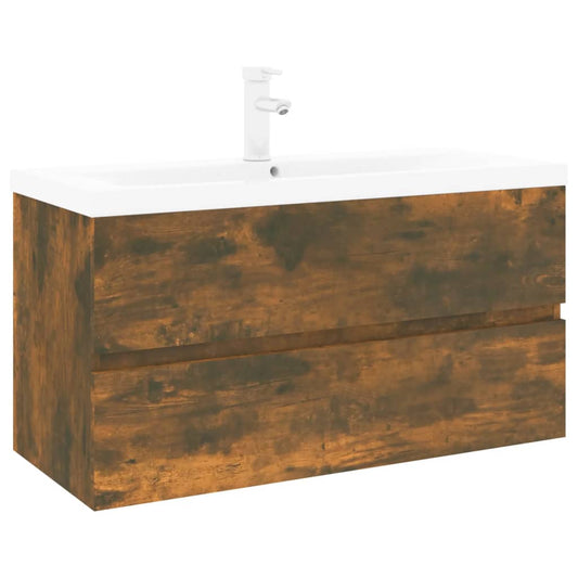 Sink Cabinet with Built-in Basin Smoked Oak Engineered Wood Sink Cabinet with Built-in Basin Smoked Oak Engineered Wood