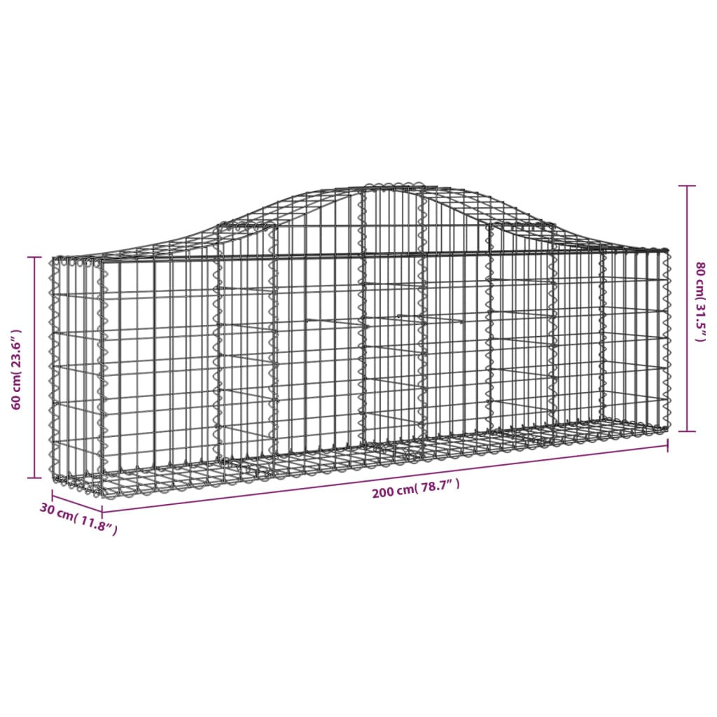 Arched Gabion Basket 200x30x60/80 cm Galvanised Iron