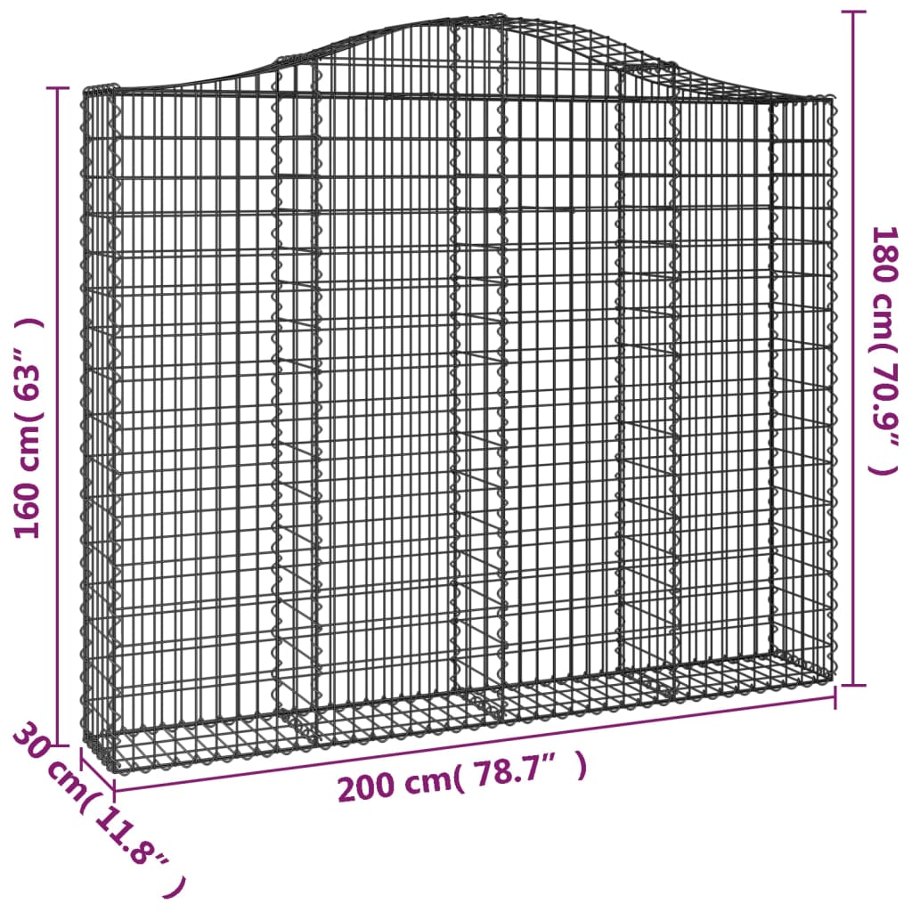 Arched Gabion Basket 200x30x160/180 cm Galvanised Iron