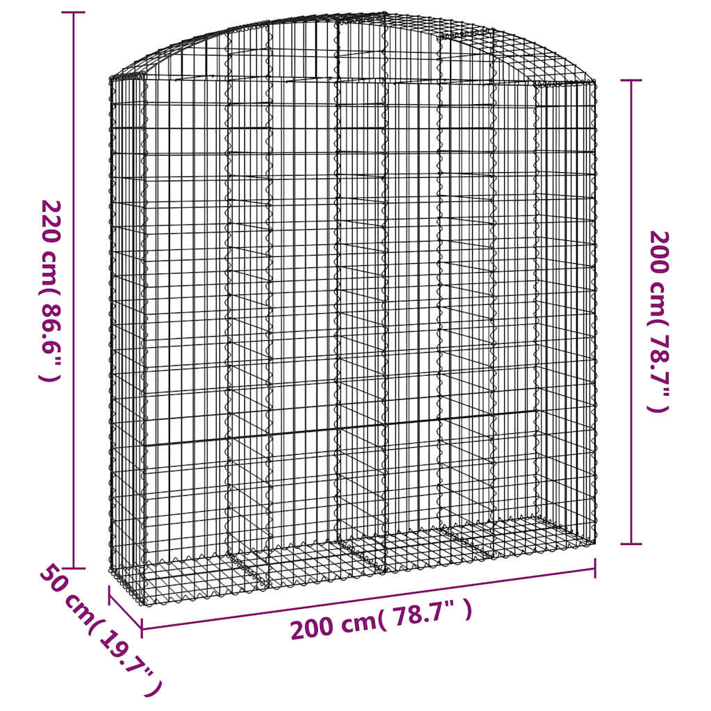 Arched Gabion Basket 200x50x200/220 cm Galvanised Iron